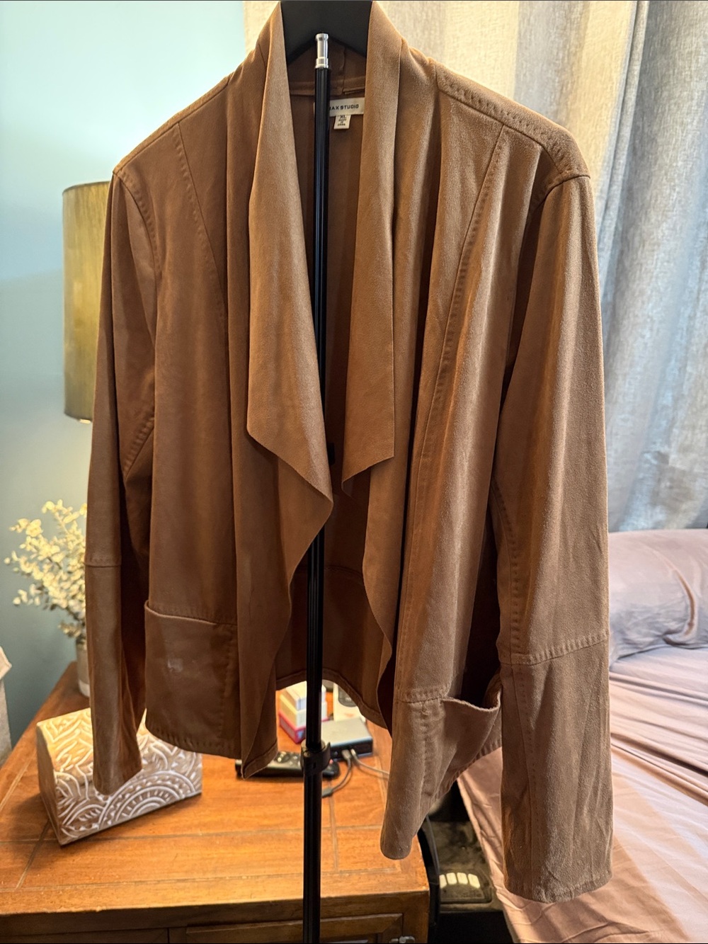 Max Studio Brown Suede-Look Waterfall Blazer